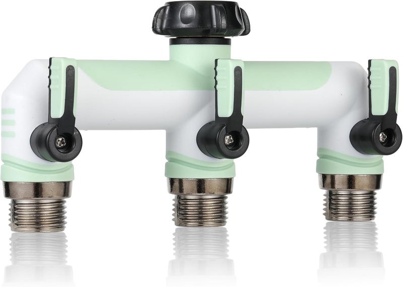 ATAOSGR 3 way Hose Splitter, Garden Hose Adapter and Outdoor Faucet Splitter,with Shutoff Valves Hoses Connector -T Water Spigot Splitter Water Adapter,3/4" GHT Thread For Home Outdoor Garden（light green) - Image 1